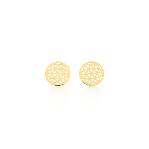 Flower of Life Stud Earrings, 18K Gold