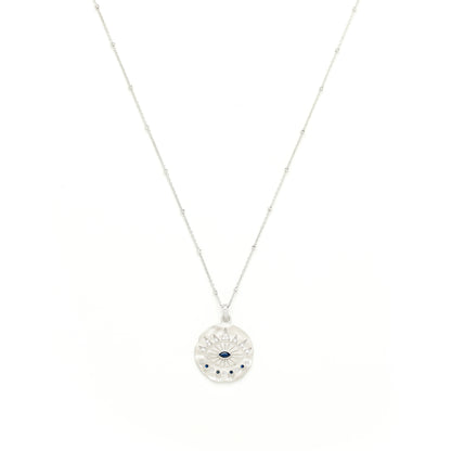 Evil Eye Protection Necklace, White Rhodium Sterling Silver with Sapphire and White Topaz, Matte Finish *Seen on Camilla Belle