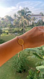 Heart in Bloom Flower of Life Woven Bracelet – Taupe in 18K Gold, One Size
