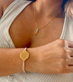 Heart in Bloom Flower of Life Woven Bracelet – Taupe in 18K Gold, One Size
