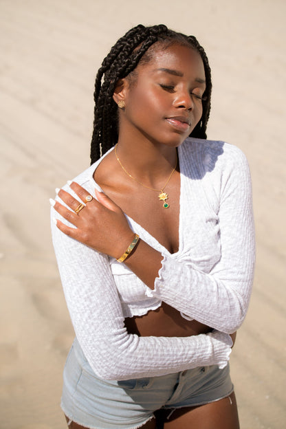 Aura Cleansing Lotus Necklace, Green Agate, 18K Gold, Seen in Vanity Fair UK