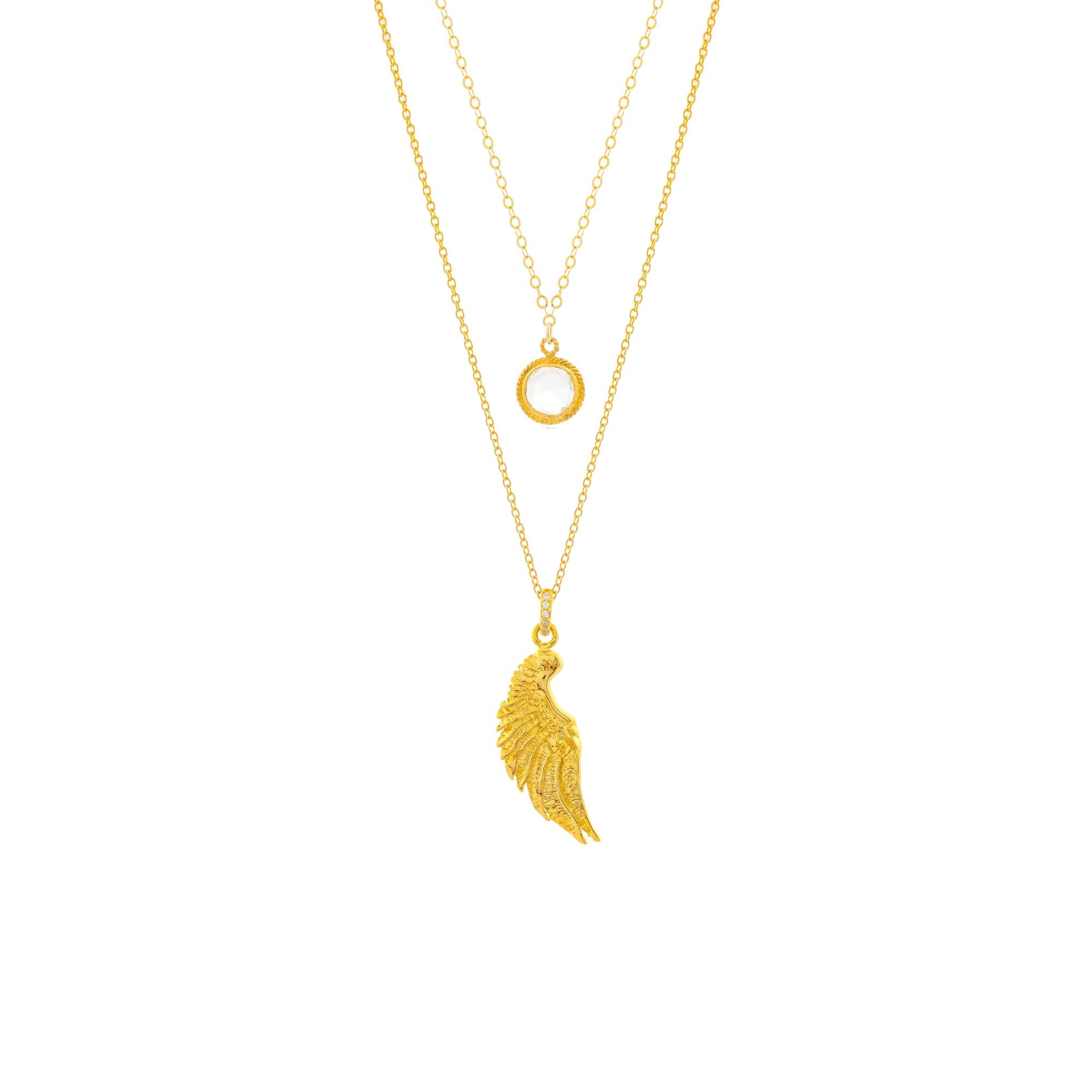 Archangel Gabriel Angel Of Communication Necklace - White Rhodium - Clear Quartz