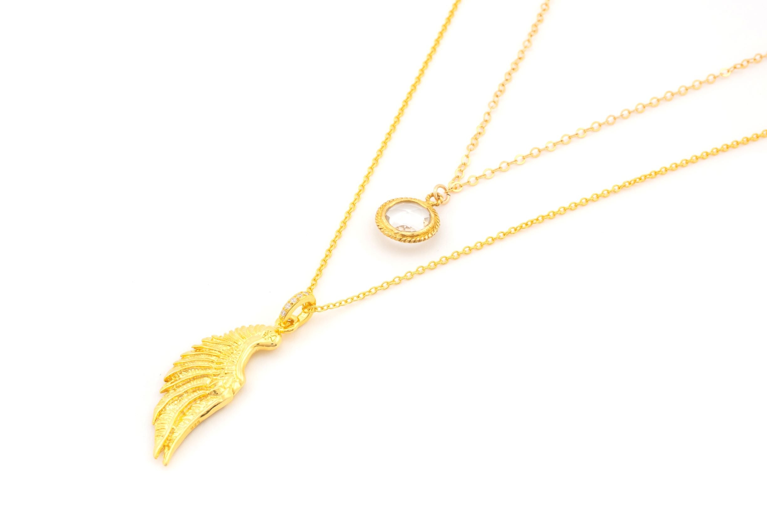 Archangel Gabriel Angel Of Communication Necklace - White Rhodium - Clear Quartz