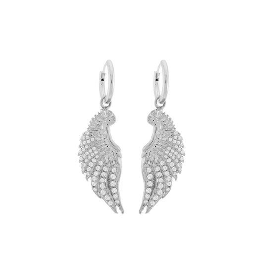 Angel Wing Pave Earrings, White Rhodium