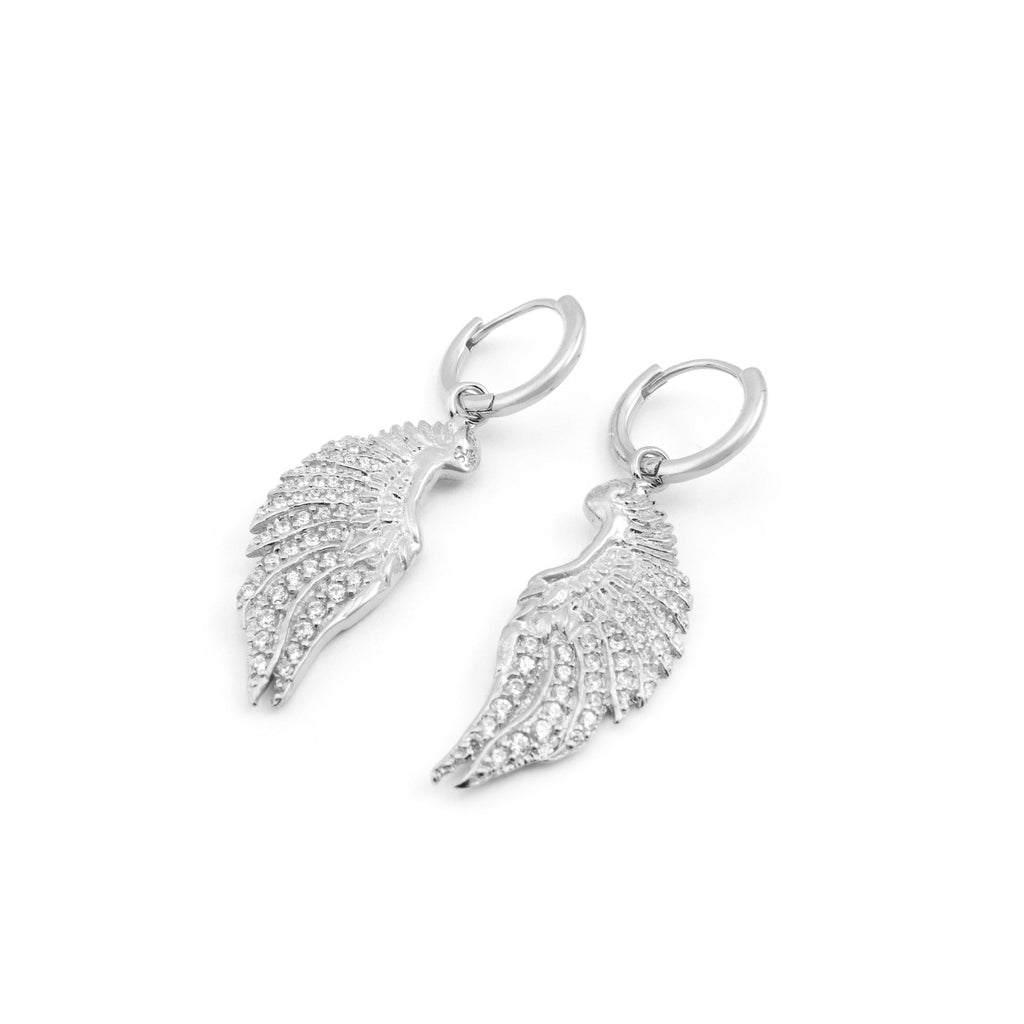 Angel Wing Pave Earrings - White Rhodium