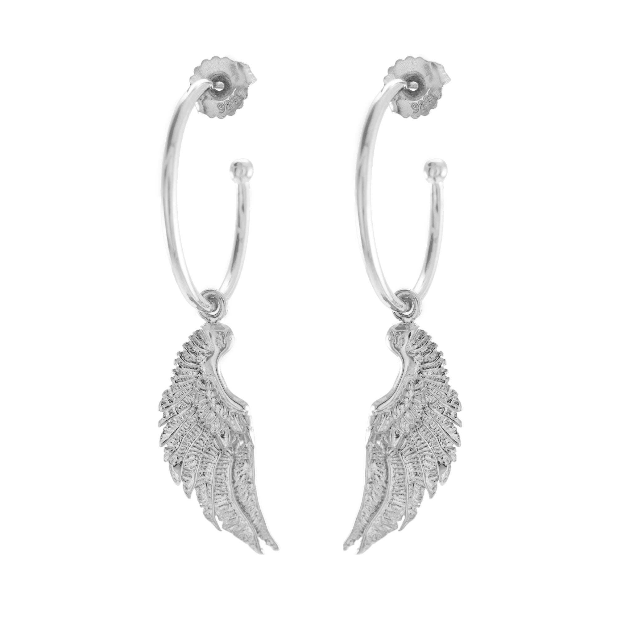Angel Wing Large Hoop Earrings White Rhodium