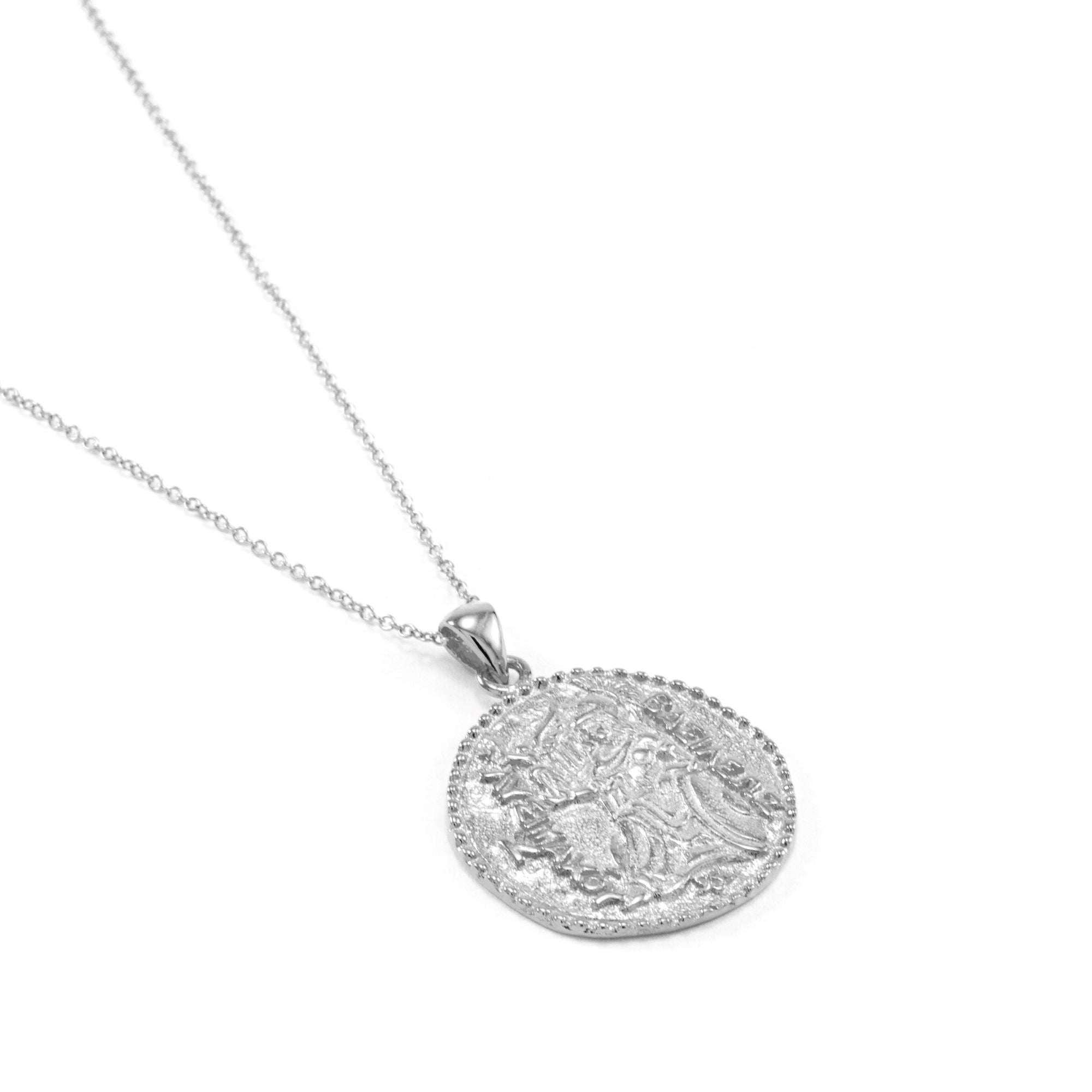 Athena Antique Coin Necklace - White Rhodium