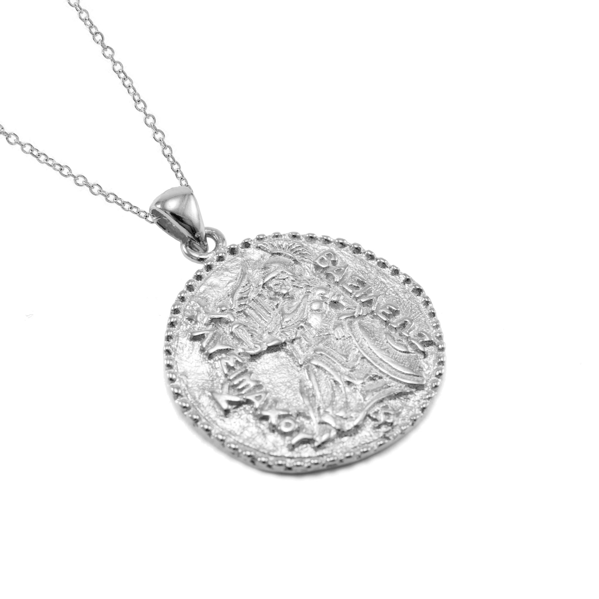 Athena Antique Coin Necklace - White Rhodium