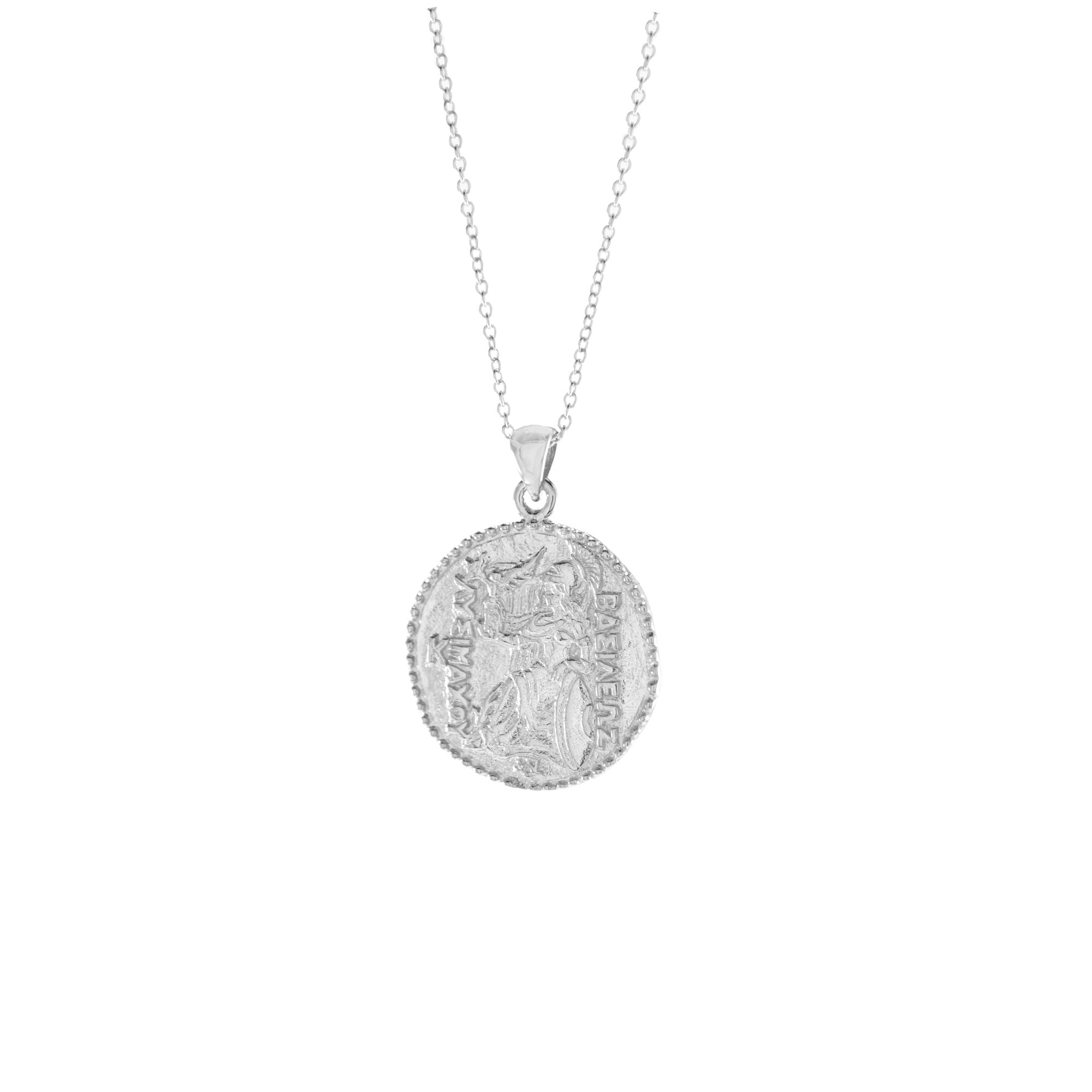 Athena Antique Coin Necklace - White Rhodium