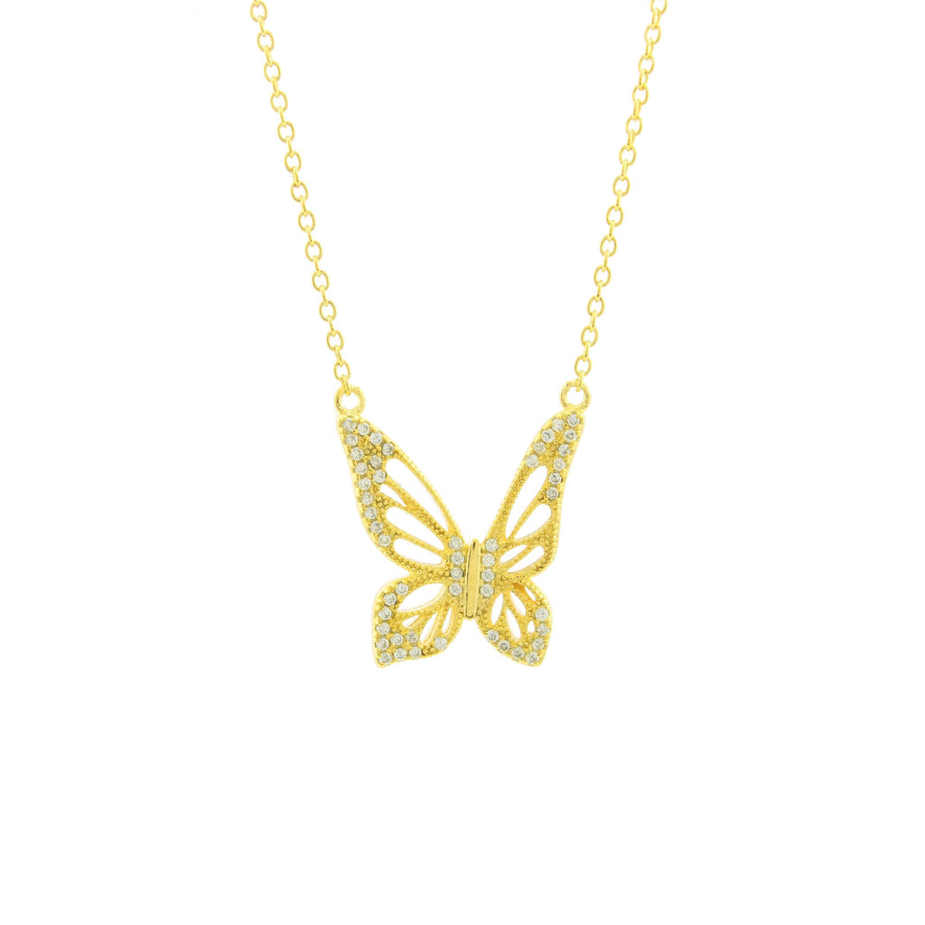 Graceful Spirit Butterfly Necklace – White Rhodium with Pavé CZ Diamonds Spiritual Jewelry