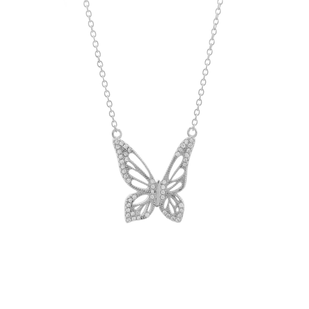 Graceful Spirit Butterfly Necklace – White Rhodium with Pavé CZ Diamonds Spiritual Jewelry