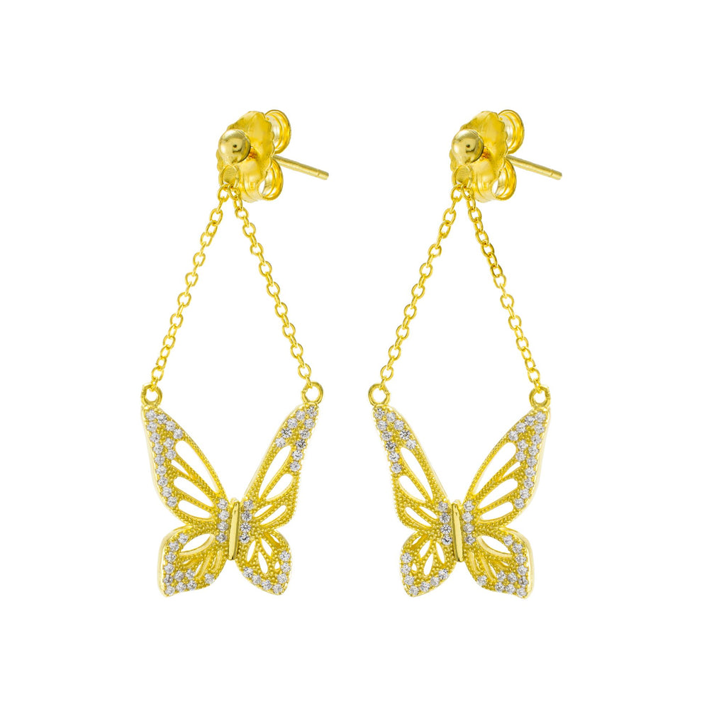 Graceful Spirit Butterfly Earrings – White Rhodium with CZ Diamond Pavé Spiritual Jewelry