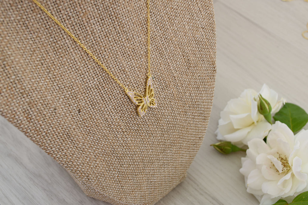 Graceful Spirit Butterfly Necklace – White Rhodium with Pavé CZ Diamonds Spiritual Jewelry