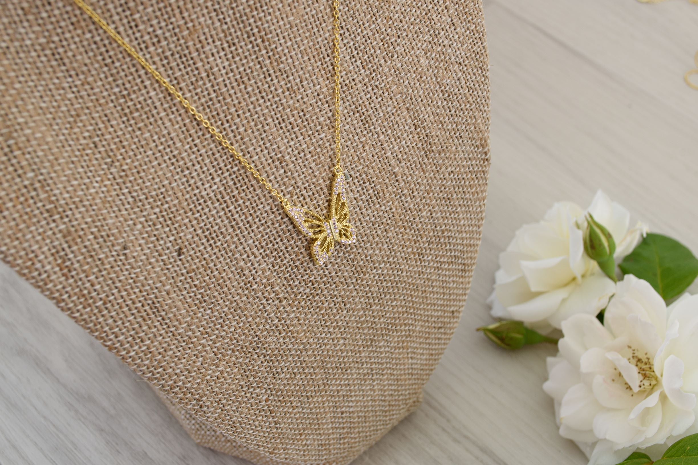 Graceful Spirit Butterfly Necklace – White Rhodium with Pavé CZ Diamonds Spiritual Jewelry