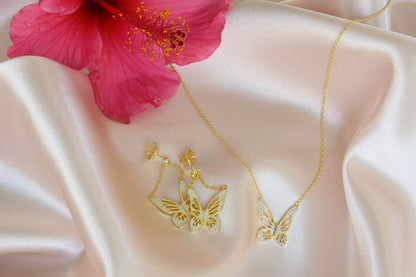 Graceful Spirit Butterfly Necklace, White Rhodium with Pave CZ Diamond