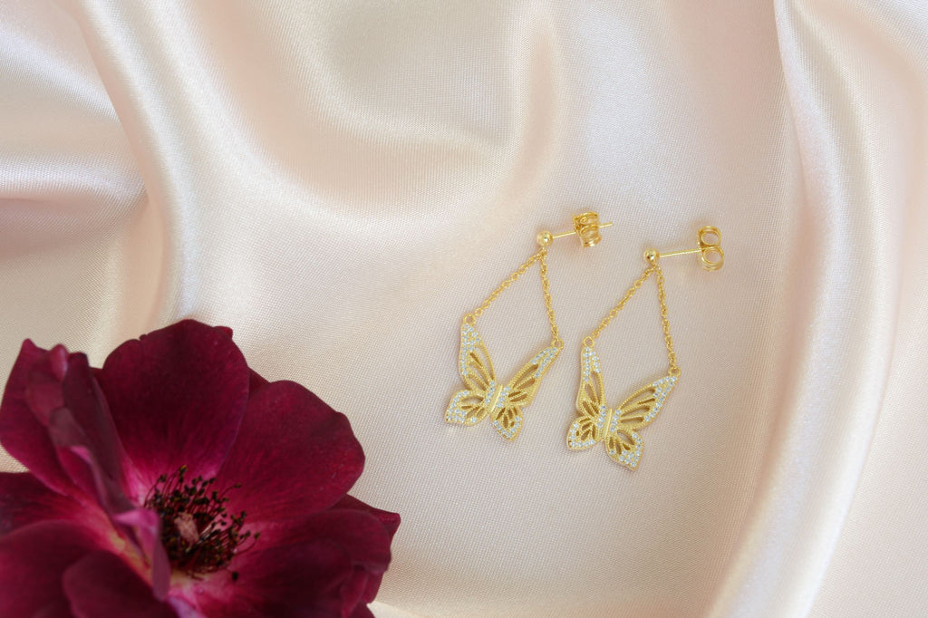 Graceful Spirit Butterfly Earrings – White Rhodium with CZ Diamond Pavé Spiritual Jewelry