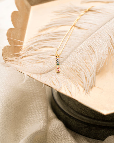 Chakra Align Rainbow Bar Necklace, 18k Gold