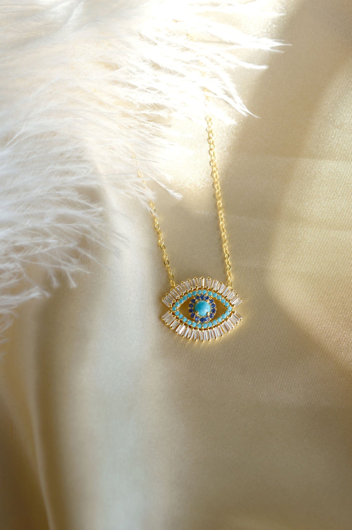 Evil Eye Necklace, Turquoise and Zirconia Baguette Diamonds *Seen on Alessandra Ambrosio