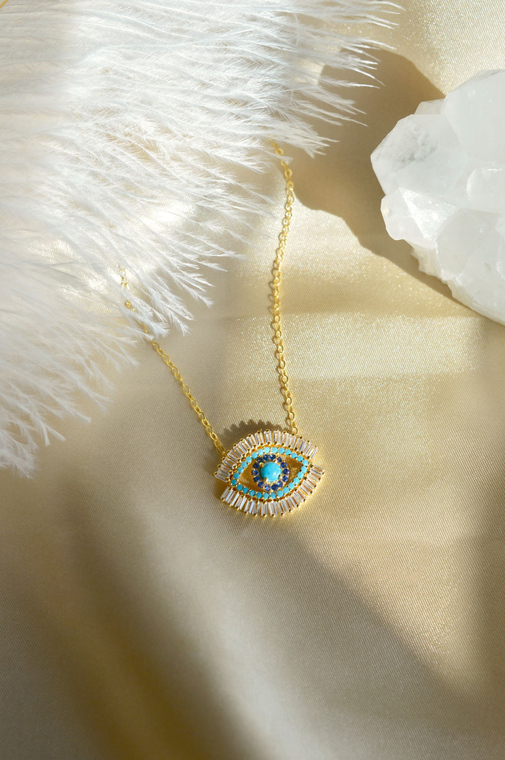 Evil Eye Necklace – Turquoise & Zirconia Baguette Diamonds | Seen on Alessandra Ambrosio