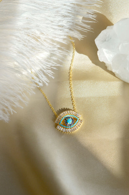 Evil Eye Necklace, Turquoise and Zirconia Baguette Diamonds *Seen on Alessandra Ambrosio