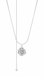 Mystic Rose Adjustable Slider Necklace, Long or Choker, White Rhodium