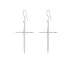 Delicate Pave Cross Earrings, White Topaz, White Rhodium