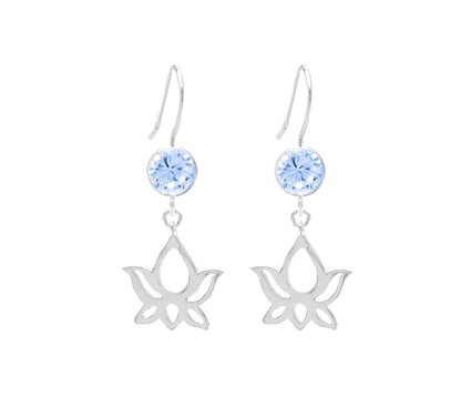 Lotus Dangle Earrings Sky Blue Topaz, White Rhodium over Sterling Silver