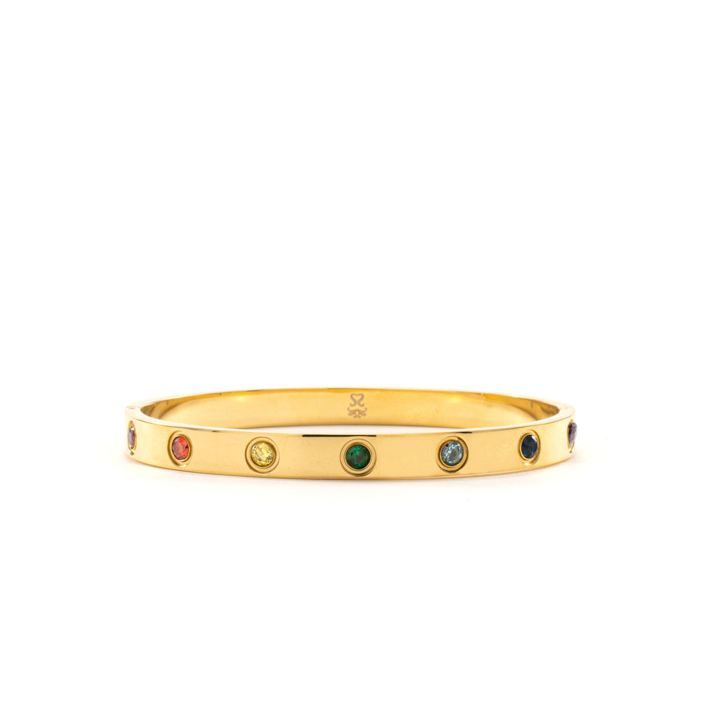 Chakra Healing Stone Bangle - 18k Gold finished Stainless Steel