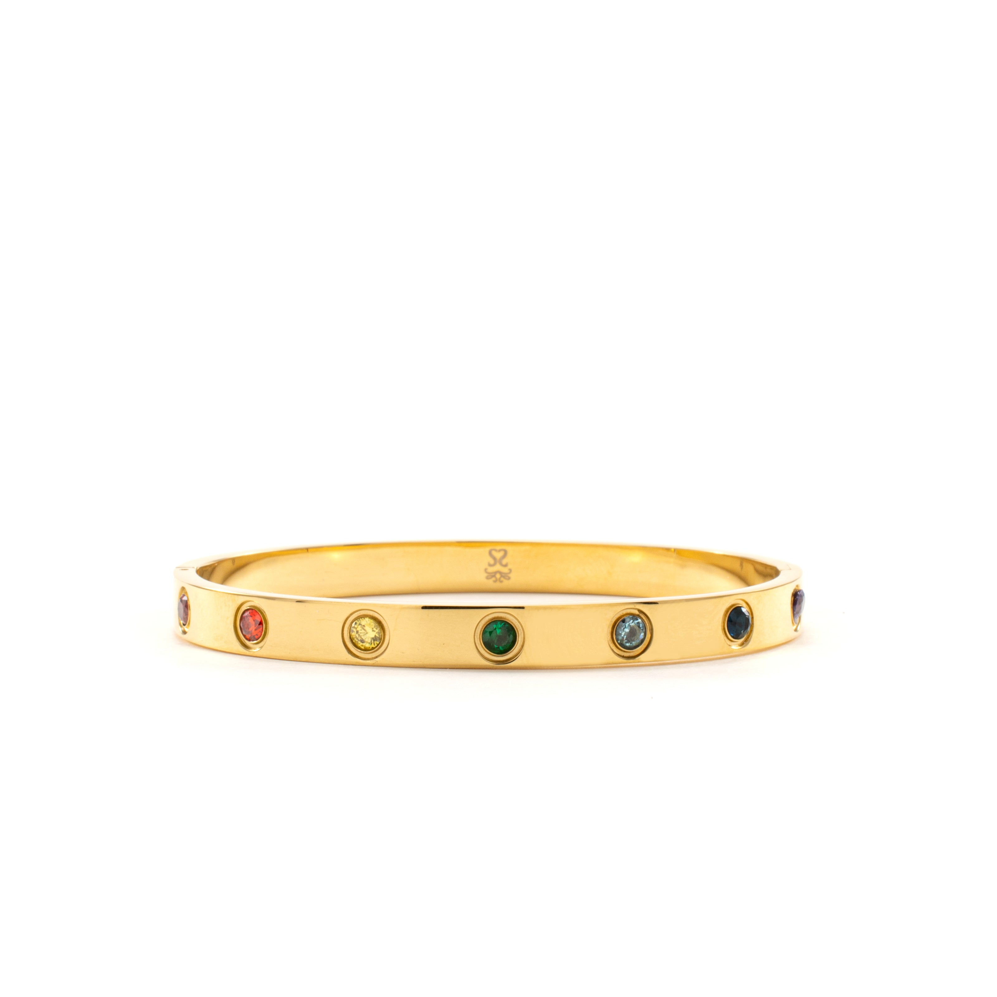 Chakra Healing Stone Bangle - 18k Gold finished Stainless Steel