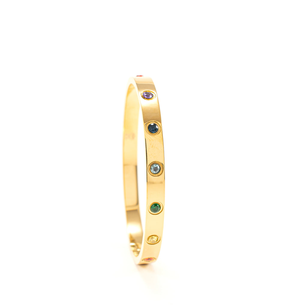 Chakra Healing Stone Bangle - 18k Gold finished Stainless Steel