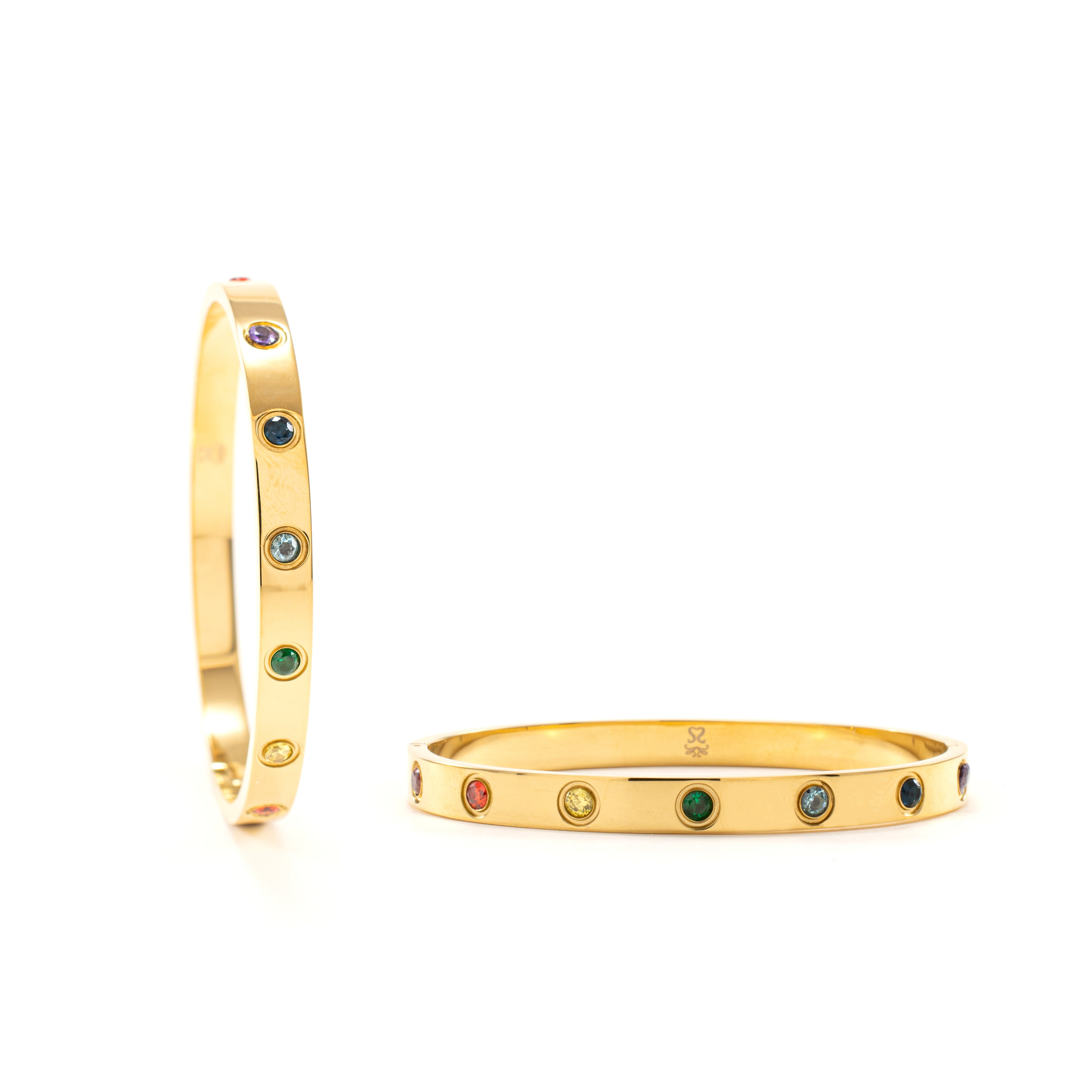 Chakra Healing Stone Bangle - 18k Gold finished Stainless Steel