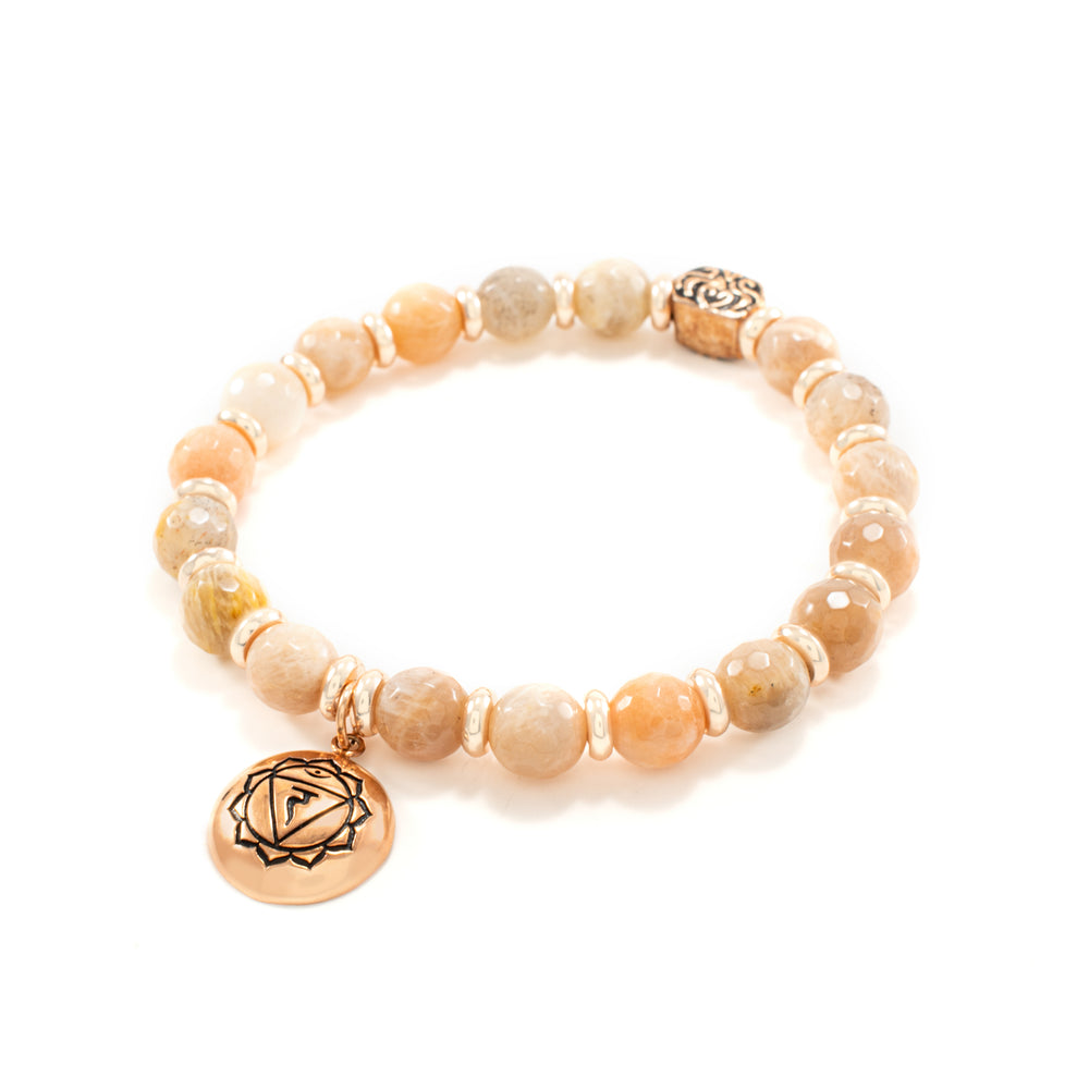 Pulsera de activación del chakra del plexo solar, piedra solar, acabado en oro rosa 