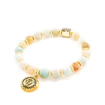 Throat Chakra Activation Bracelet Amazonite, 18K Gold finish
