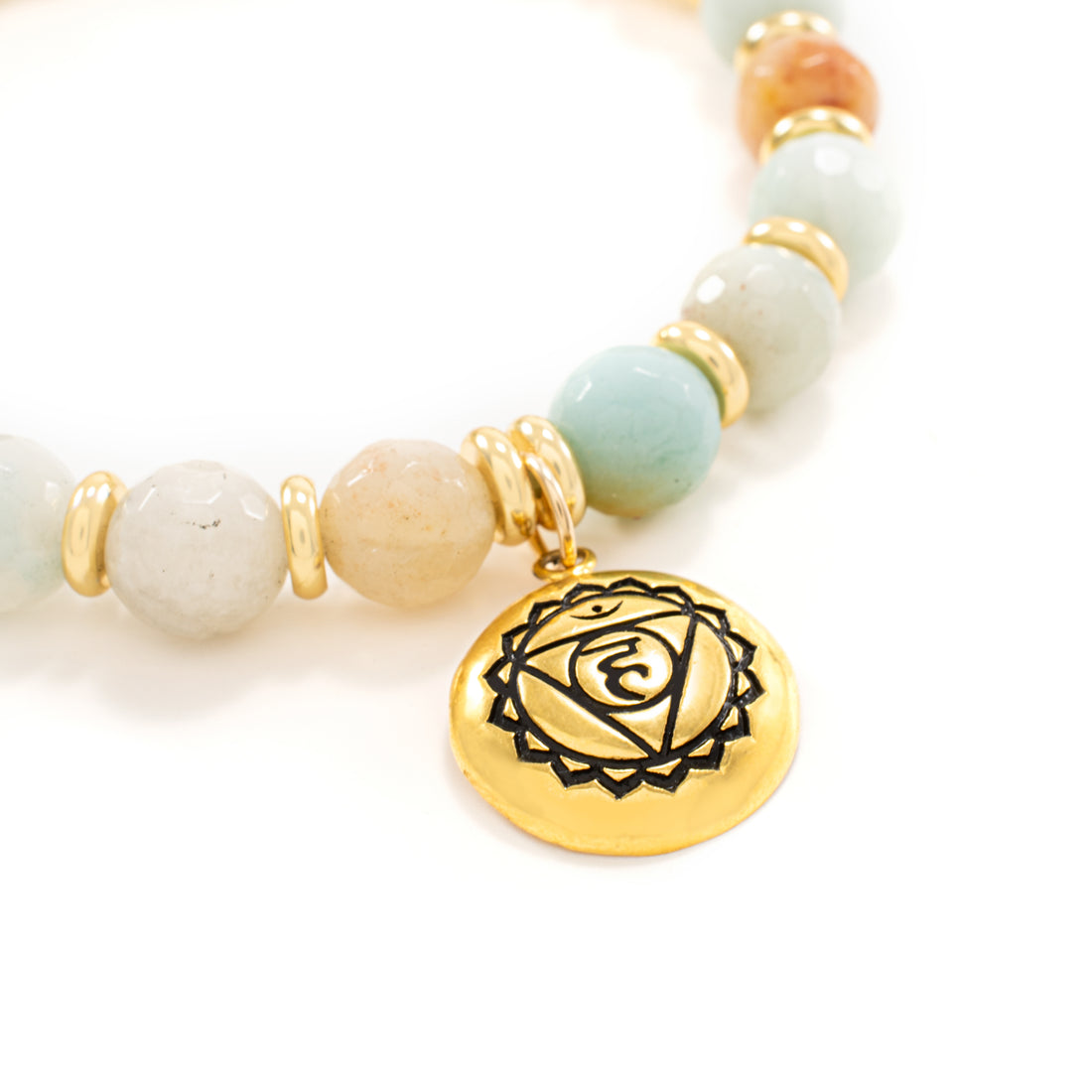 Throat Chakra Activation Bracelet Amazonite, 18K Gold finish