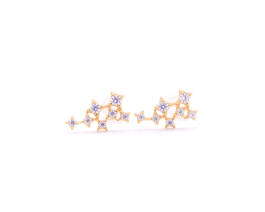 Star Cluster Stud Earring with Zirconia Diamond - 18k Gold