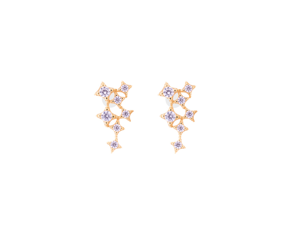 Star Cluster Stud Earring with Zirconia Diamond - 18k Gold