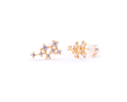 Star Cluster Stud Earring with Zirconia Diamond, 18k Gold