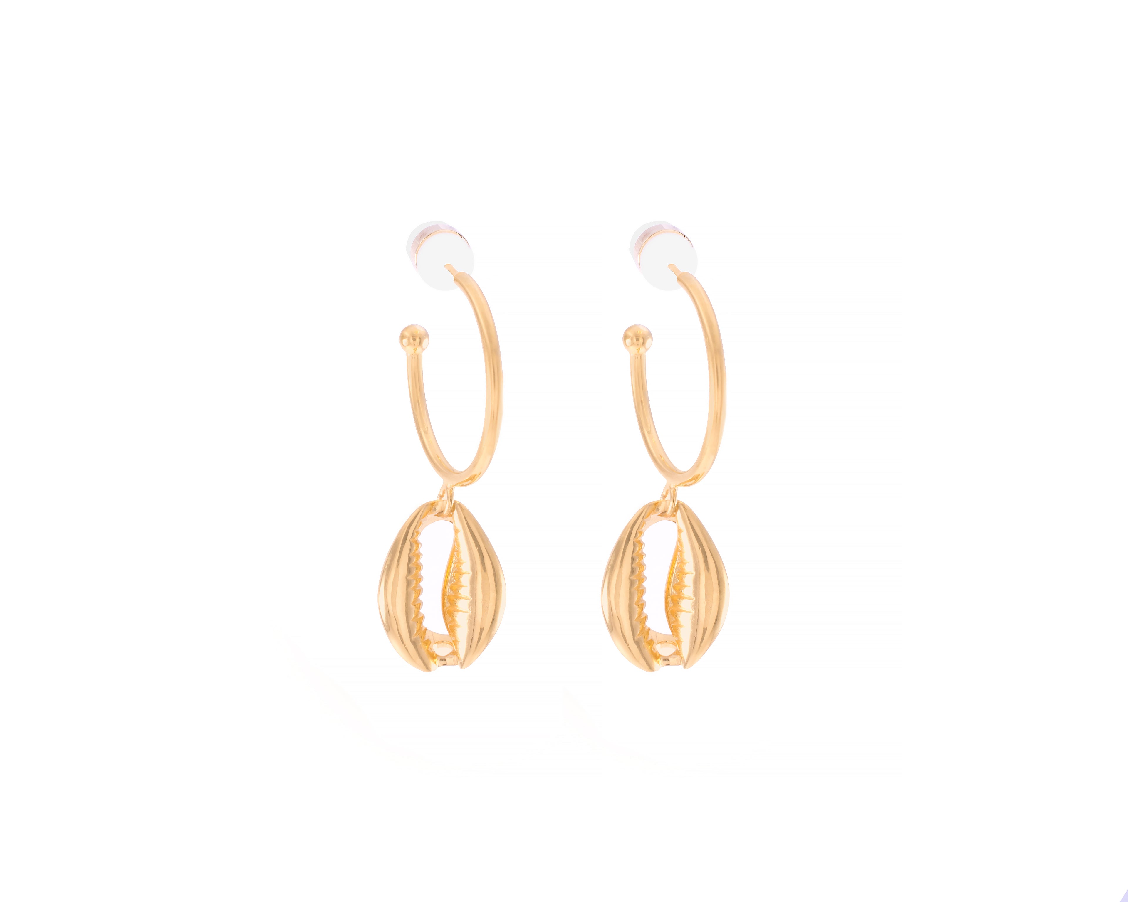 Cowrie Shell Hoop Earrings 18k Gold Over Sterling Silver