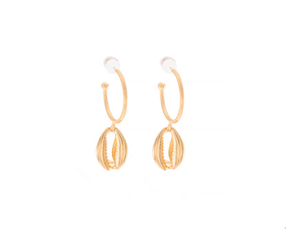 Cowrie Shell Hoop Earrings 18k Gold Over Sterling Silver