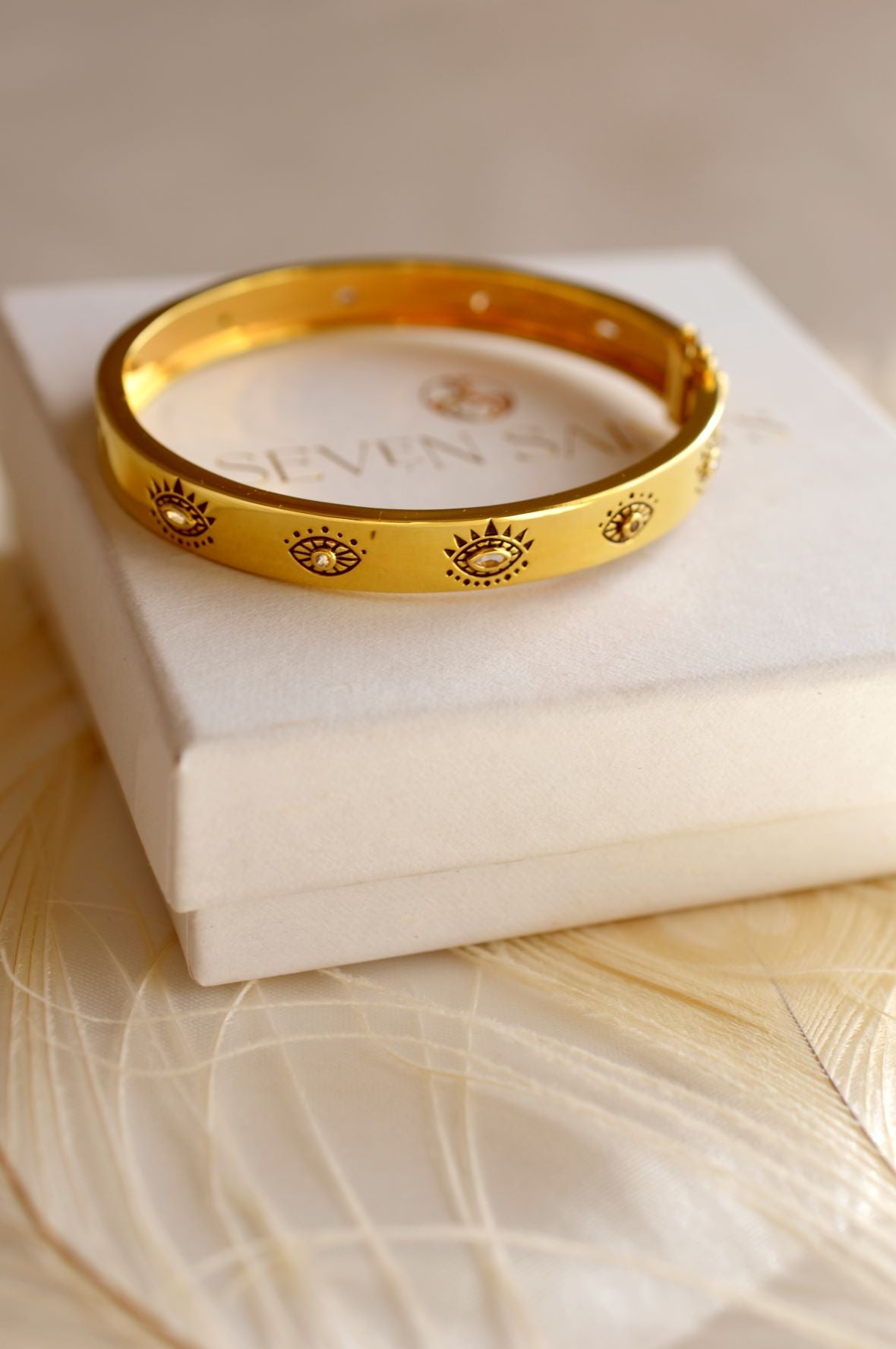 Evil Eye Protection Bangle, Rose Gold Plated Sterling Silver, White & Blue Topaz
