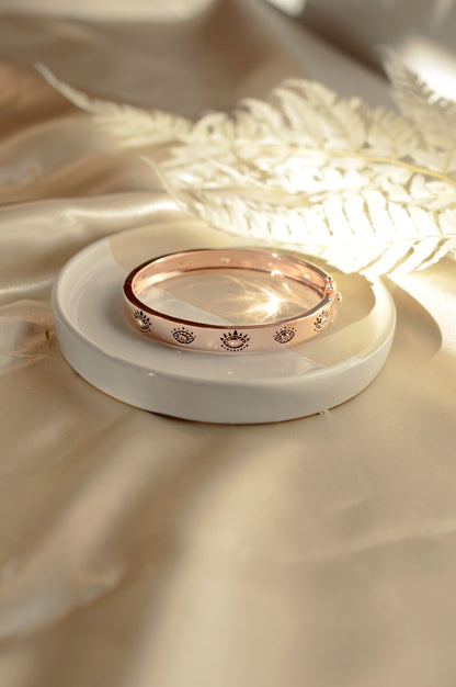 Evil Eye Protection Bangle, Rose Gold Plated Sterling Silver, White & Blue Topaz