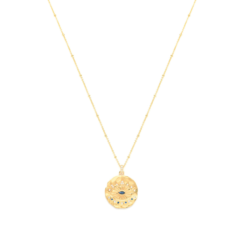 Evil Eye Protection Necklace – Sapphire & White Topaz – 18K Gold Over Sterling Silver