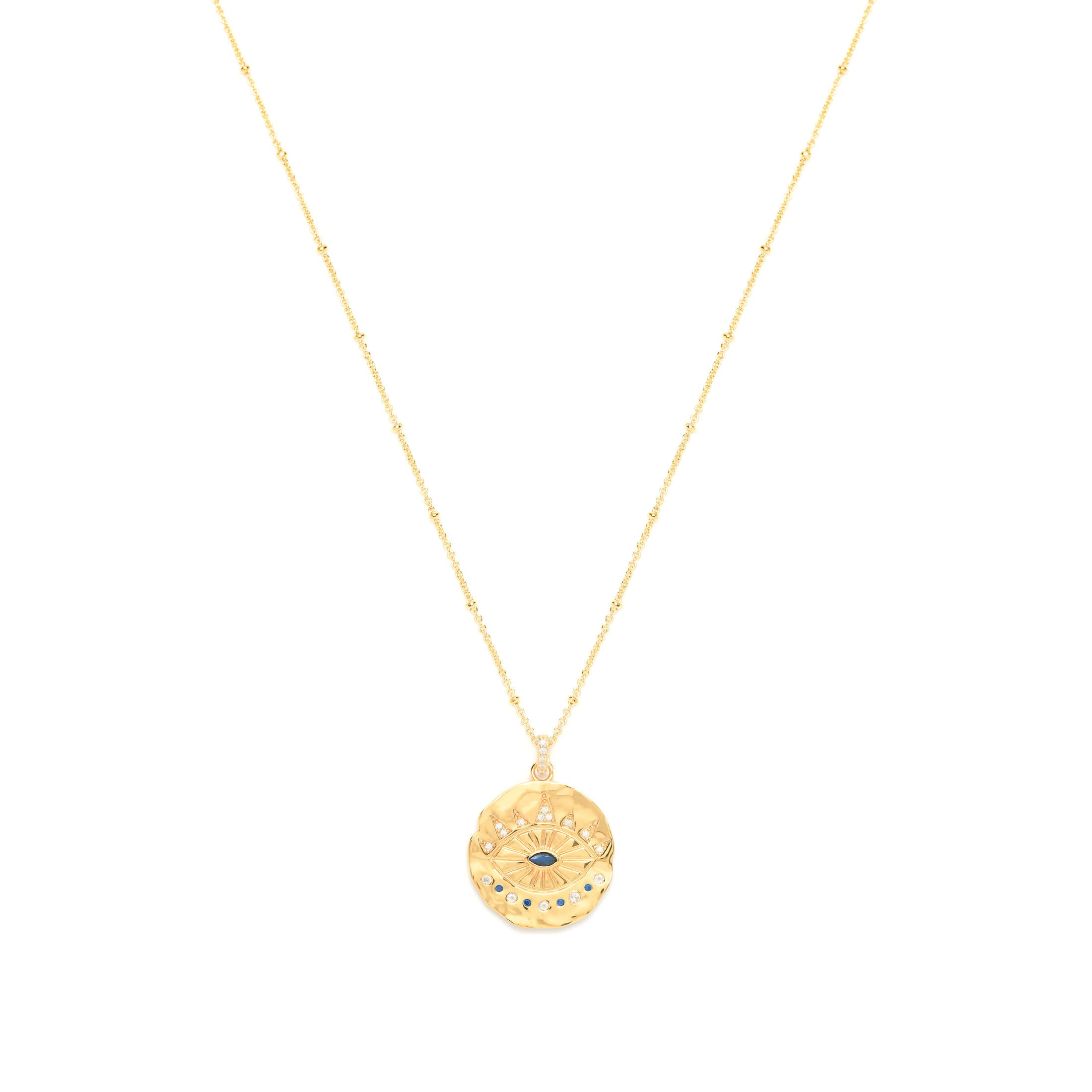 Evil Eye Protection Necklace – Sapphire & White Topaz – 18K Gold Over Sterling Silver
