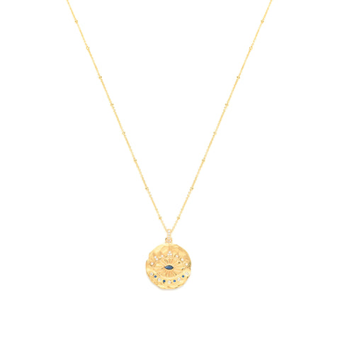 Evil Eye Protection Necklace, 18k Gold over Sterling Silver with Sapphire and White Topaz, High Polish Finish