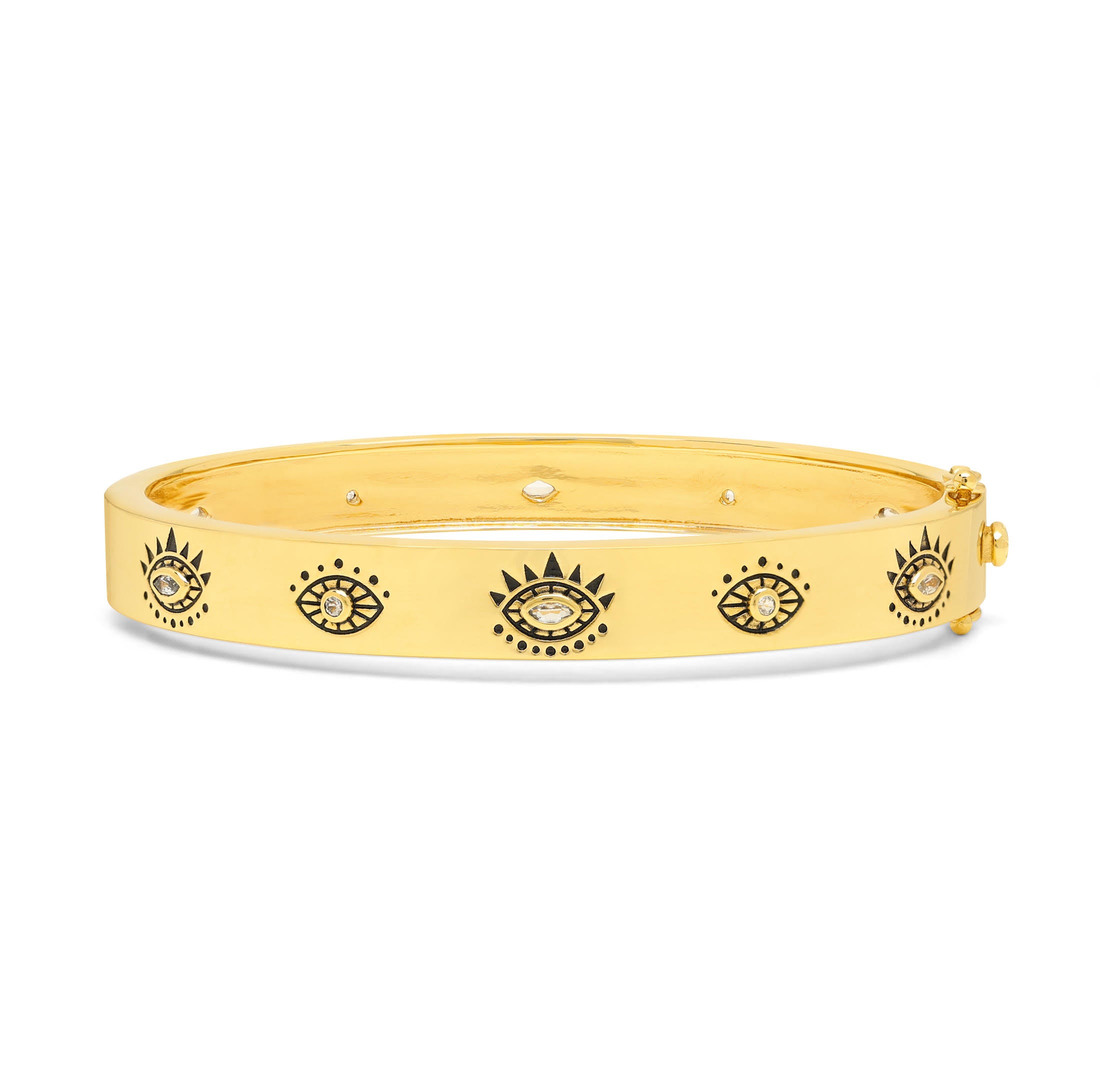 Evil Eye Protection Bangle – White & Blue Topaz – 18K Gold Plated Sterling Silver