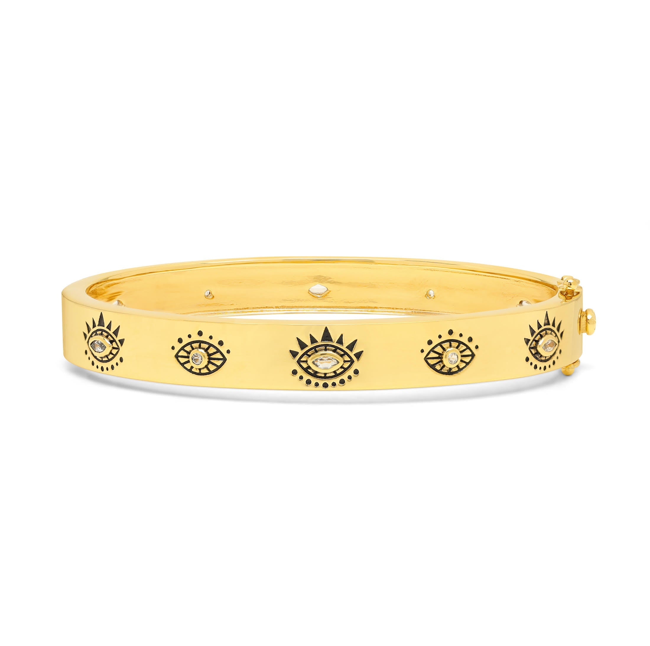 Evil Eye Protection Bangle - Rose Gold Plated Sterling Silver - White and Blue Topaz