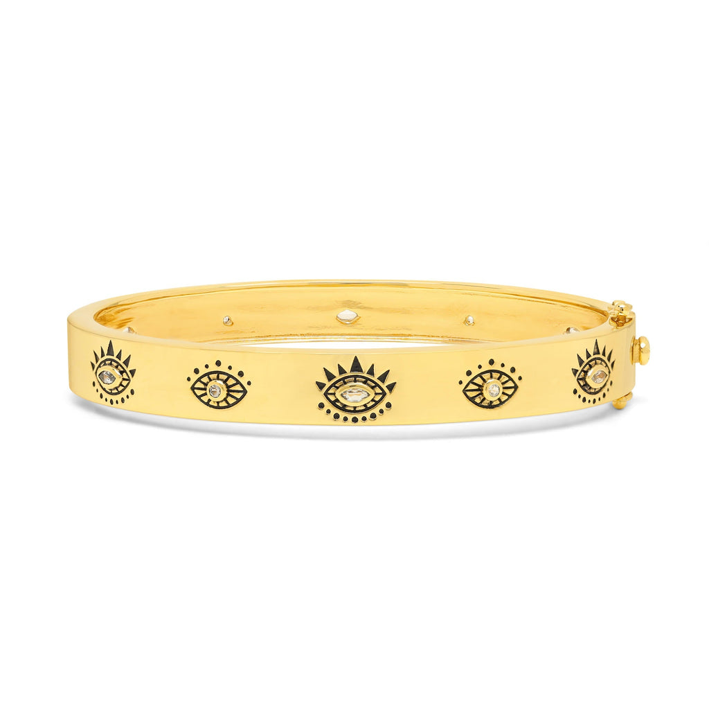 Evil Eye Protection Bangle – White & Blue Topaz – White Rhodium Over Sterling Silver