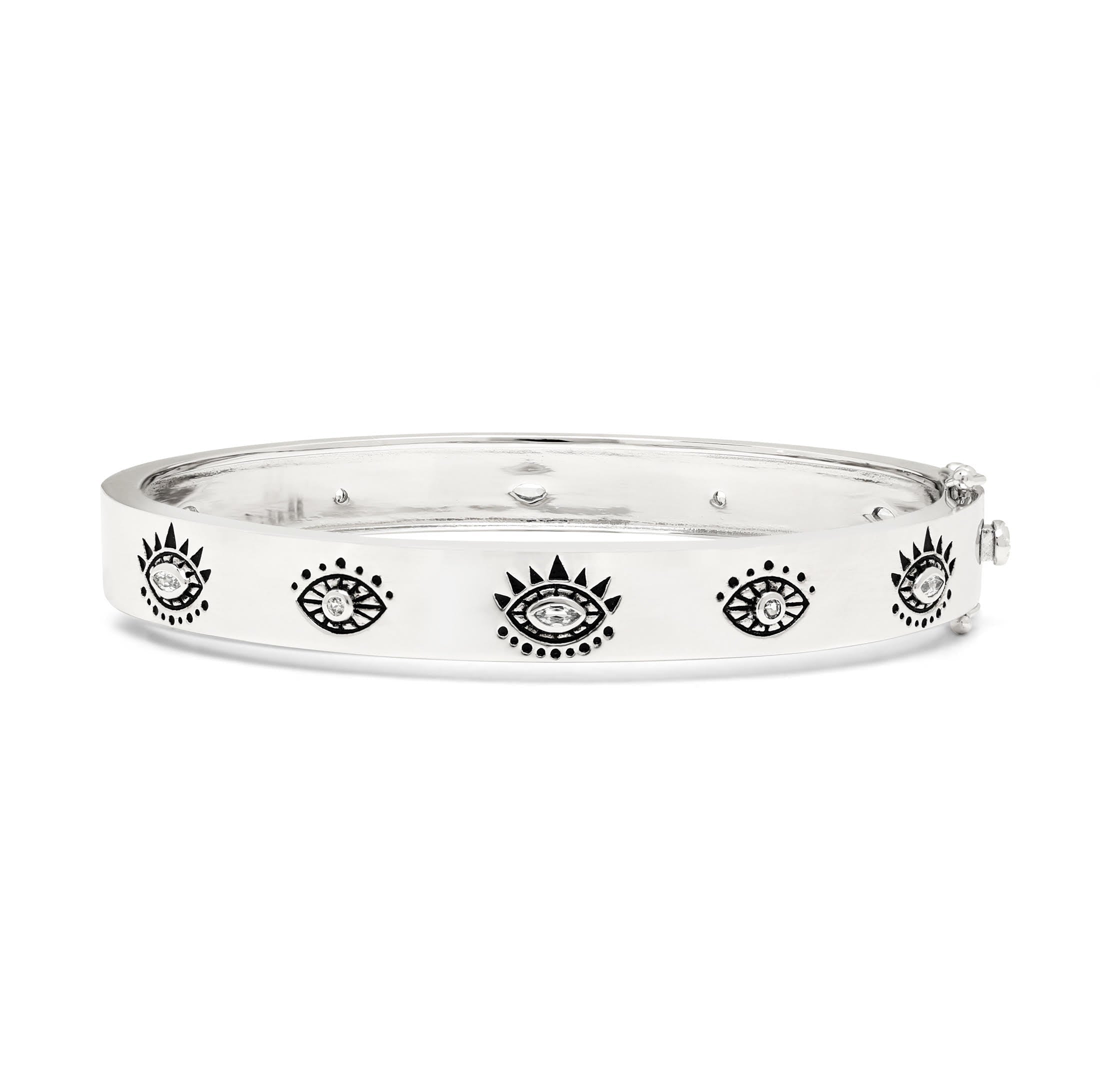 Evil Eye Protection Bangle – White & Blue Topaz – White Rhodium Over Sterling Silver