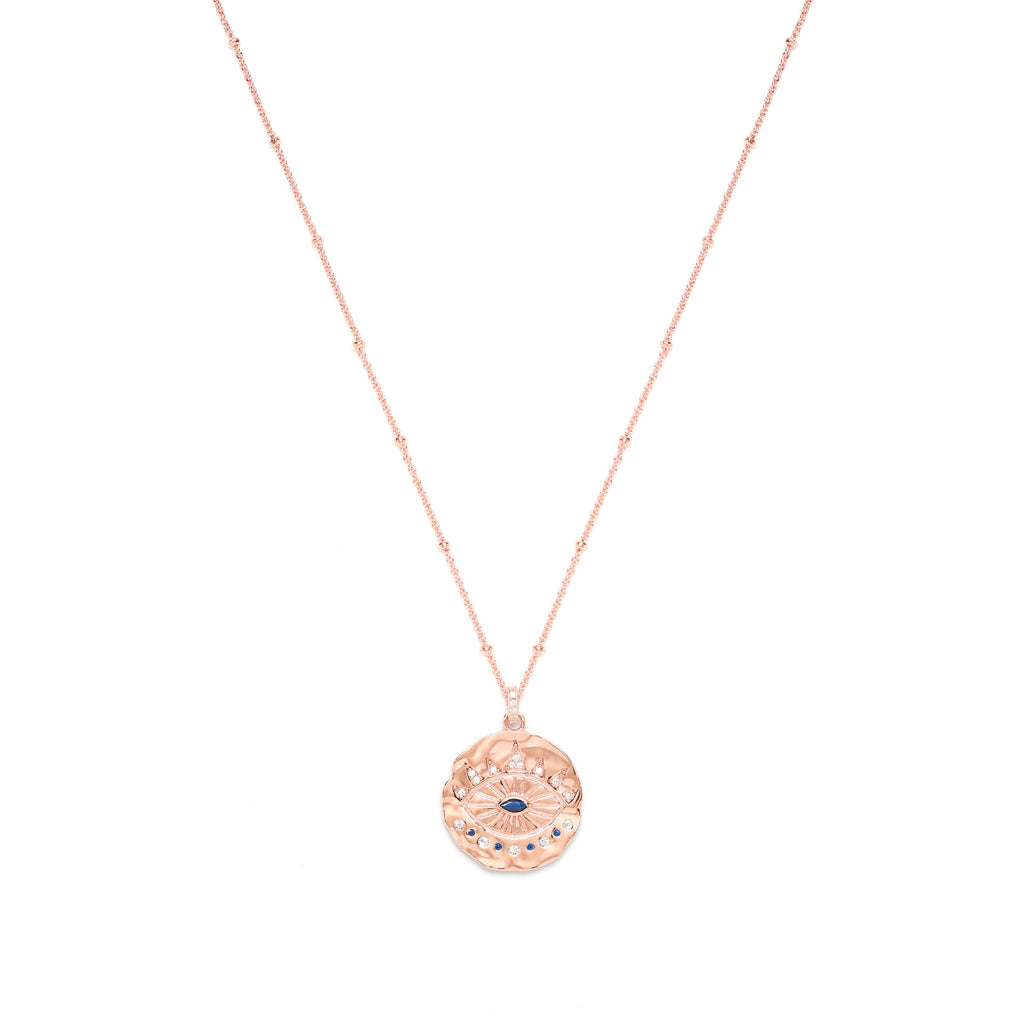 Evil Eye Protection Necklace – Sapphire & White Topaz – 18K Gold Over Sterling Silver