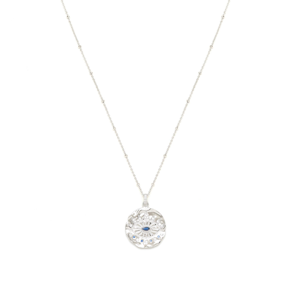 Evil Eye Protection Necklace – Sapphire & White Topaz – 18K Gold Over Sterling Silver